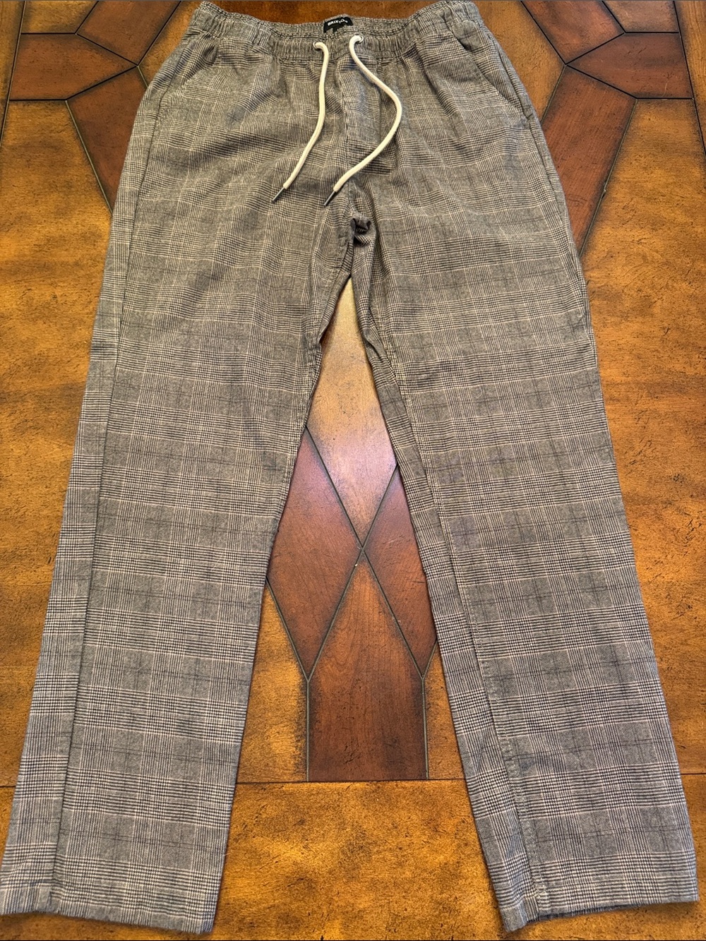 Brixton Plaid Drawstring Chinos in Gray